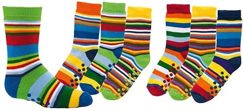 FussFreunde 3 Paar Ki. Stoppersocken, ABS mit Anti-Loch-Garantie-Garantie (Gute Laune Ringel, eu_footwear_size_system, big_kid, men, numeric_range, medium, numeric_35, numeric_38) von FussFreunde