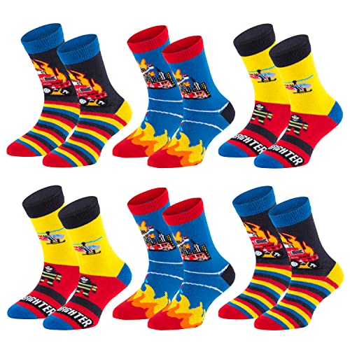 FussFreunde 6 Paar Kinder Öko Socken, FEUERWEHR, Schadstoffgeprüft (Feuerwehr, 31-34) von FussFreunde