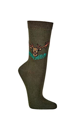 FussFreunde 3 Paar Sportsocken für die Jagd mit Hirsch-Motiv (as3, numeric, numeric_36, numeric_41, regular, regular, Jägergrün, 36-41) von FussFreunde