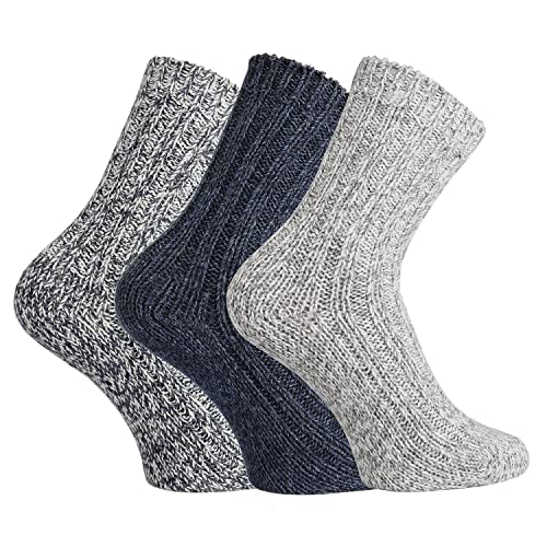 FussFreunde 3 Paar superweiche Norwegersocken, Söckchen mit Wolle für Babys und Kinder mit zusätzlicher Garantie (Blau/Grau sortiert, 31-34 von FussFreunde