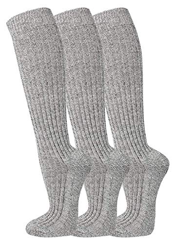 FussFreunde 3 oder 6 Paar Norweger-Kniestrümpfe, Norwegersocken lang mit Schafwolle Plus Anti-Loch-GARANTIE (Grau Meliert, 1x 6 Paar 39/42) von FussFreunde