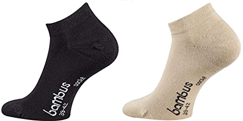 FussFreunde 6 Paar Bambus-Socken, Kurzsocken/Sneaker-Socken und Anti-Loch-Garantie (as3, numeric, numeric_47, numeric_50, regular, regular, Sneaker/Schwarz/Beige) von FussFreunde