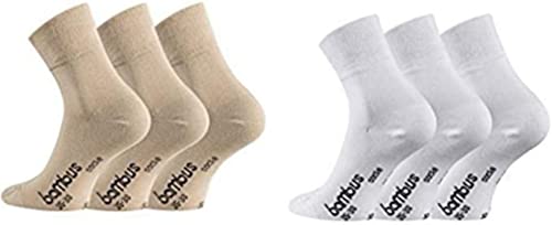 FussFreunde 6 Paar Bambus-Socken mit kurzem Schaft und zusätzlicher Garantie (as3, numeric, numeric_47, numeric_50, regular, regular, Beige/Weiß) von FussFreunde