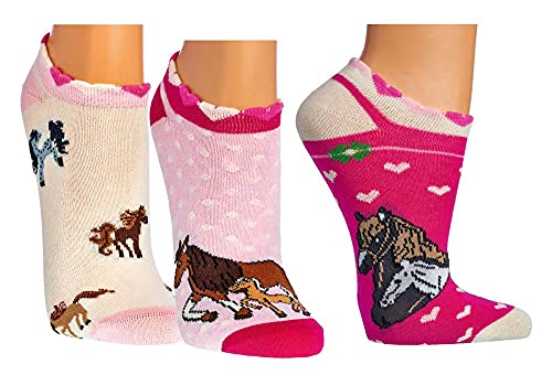 FussFreunde 6 Paar Kinder Sneakersocken, handgekettelt, viele Motive (27-30, Romantik Pferde) von FussFreunde