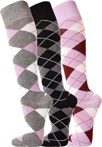 FussFreunde 6 Paar Reitersocken mit Karo Mustern und Anti-Loch-Garantie (DE/NL/SE/PL, Numerisch, 39, 42, Regular, Regular, Flieder/Anthrazit/Weinrot) von FussFreunde