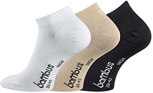 FussFreunde 6 Paar Bambus-Socken, Kurzsocken/Sneaker-Socken und Anti-Loch-Garantie (as3, numeric, numeric_39, numeric_42, regular, regular, Sneaker/Weiß/Beige/Schwarz) von FussFreunde