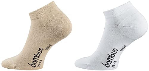 FussFreunde 6 Paar Bambus-Socken, Kurzsocken/Sneaker-Socken und Anti-Loch-Garantie (as3, numeric, numeric_39, numeric_42, regular, regular, Sneaker Beige/Weiß) von FussFreunde