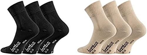 FussFreunde 6 Paar extraweiche Bambus-Socken mit kurzem Schaft und zusätzlicher Garantie (as3, numeric, numeric_43, numeric_46, regular, regular, Schwarz/Beige) von FussFreunde