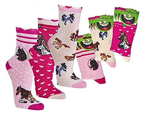 FussFreunde Kinder Öko Socken 6 Paar für Jungen/Mädchen,Schadstoffgeprüft, in vielen Mustern (Romantik Pferd, 23-26) von FussFreunde