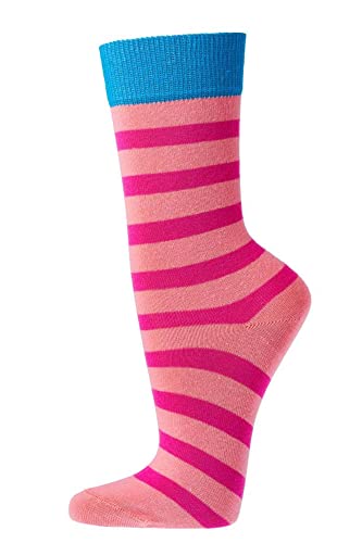 FussFreunde Kinder Socken, handgekettelt, 6 Paar für Mädchen/Jungen, weiche Baumwolle, Motiv Gute Laune Ringel (as3, numeric, numeric_23, numeric_26, regular, Rose) von FussFreunde