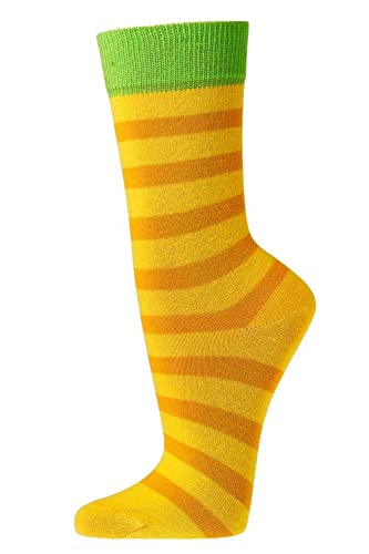 FussFreunde Kinder Socken, handgekettelt, 6 Paar für Mädchen/Jungen, weiche Baumwolle, Motiv Gute Laune Ringel (as3, numeric, numeric_27, numeric_30, regular, Gelb) von FussFreunde