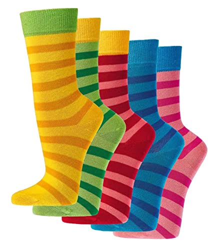 FussFreunde Kinder Socken, handgekettelt, 6 Paar für Mädchen/Jungen, weiche Baumwolle, Motiv Gute Laune Ringel (as3, numeric, numeric_31, numeric_34, regular, BioRingel) von FussFreunde