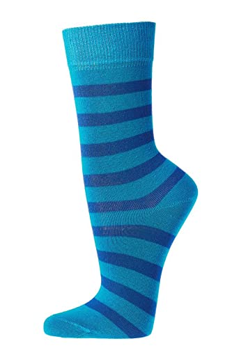 FussFreunde Kinder Socken, handgekettelt, 6 Paar für Mädchen/Jungen, weiche Baumwolle, Motiv Gute Laune Ringel (as3, numeric, numeric_31, numeric_34, regular, Blau) von FussFreunde