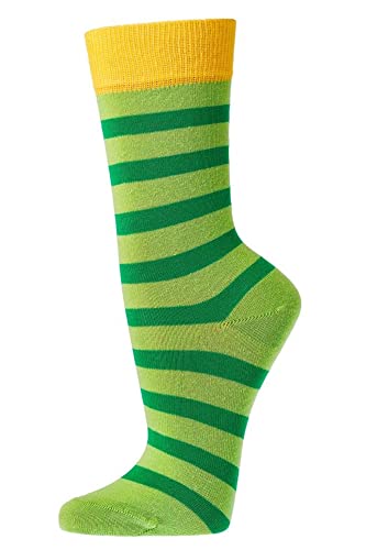 FussFreunde Kinder Socken, handgekettelt, 6 Paar für Mädchen/Jungen, weiche Baumwolle, Motiv Gute Laune Ringel (as3, numeric, numeric_35, numeric_38, regular, Grün) von FussFreunde