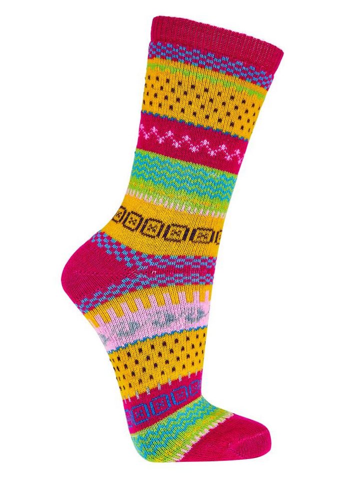 FussFreunde Norwegersocken 2 Paar Hygge-Socken mit Wolle, knallige Wintersocken für Sie & Ihn von FussFreunde