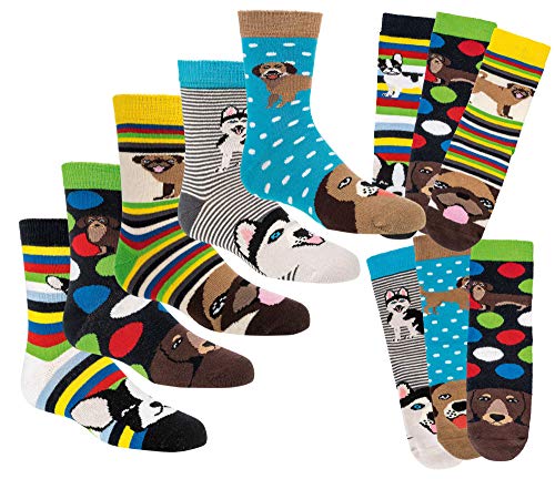 Kinder Öko Socken 6 Paar für Jungen/Mädchen,Schadstoffgeprüft, in vielen Mustern (Lustige Hunde, 19/22 = 1-2 Jahre) von FussFreunde