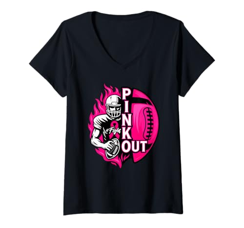 Damen Football Pink Out Team Brustkrebsbewusstseinsmonat Frauen T-Shirt mit V-Ausschnitt Damen Football Pink Out Team Brustkrebsbewusstseinsmonat Frauen T-Shirt mit V-Ausschnitt von Fußball -Breast Cancer Awareness Bekleidung