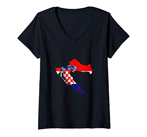 Damen Kroatien Fans Europa Länder Umriss Kroatische Flagge T-Shirt mit V-Ausschnitt Damen Kroatien Fans Europa Länder Umriss Kroatische Flagge T-Shirt mit V-Ausschnitt von Fußball Fanartikel Länderflaggen Europa