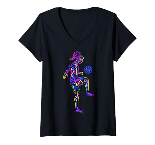 Damen Fußball Mädchen Fußballerin Damen T-Shirt mit V-Ausschnitt von Fussball Mädchen Geschenkideen