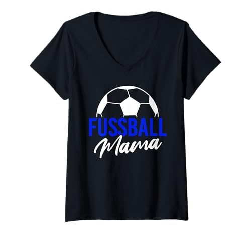 Damen Fußball Mama Tshirt blau Fussball Mutter Verein Ball Lustig T-Shirt mit V-Ausschnitt von Fußball Mama Geschenk Fussball Verein Sport