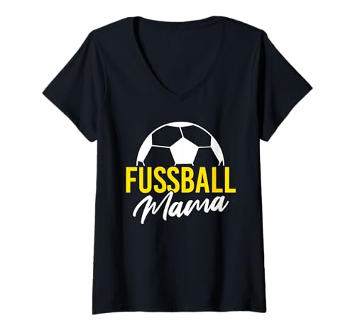 Damen Fußball Mama Tshirt gelb Fussball Mutter Verein Ball Lustig T-Shirt mit V-Ausschnitt von Fußball Mama Geschenk Fussball Verein Sport