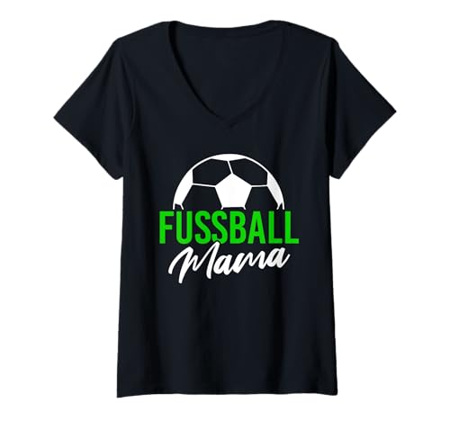 Damen Fußball Mama Tshirt grün Fussball Mutter Verein Ball Lustig T-Shirt mit V-Ausschnitt von Fußball Mama Geschenk Fussball Verein Sport