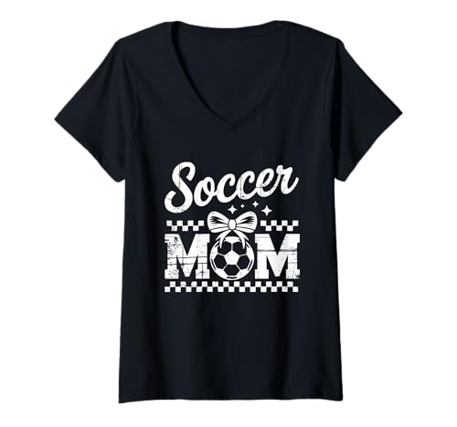 Damen Soccer Mom Fussball Mama Fan Support Team T-Shirt mit V-Ausschnitt Damen Soccer Mom Fussball Mama Fan Support Team T-Shirt mit V-Ausschnitt von Fussball Mama Verein Stadion Supporter Fan