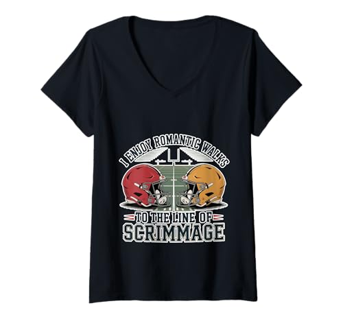 Damen I Enjoy Romantic Walks to The Line of Scrimmage - T-Shirt mit V-Ausschnitt von Fußball -Passionsspielzitate
