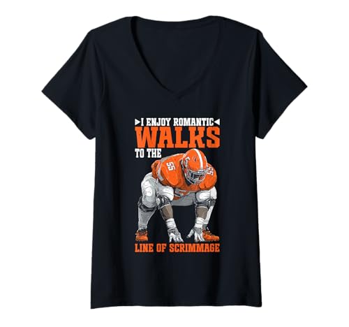 Damen I Enjoy Romantic Walks to The Line of Scrimmage - T-Shirt mit V-Ausschnitt von Fußball -Passionsspielzitate