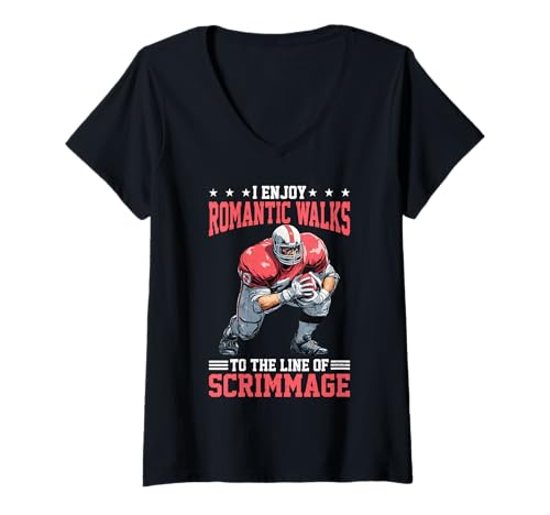 Damen I Enjoy Romantic Walks to The Line of Scrimmage T-Shirt mit V-Ausschnitt von Fußball -Passionsspielzitate