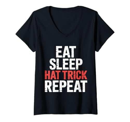 Damen Eat Sleep Hat Trick Repeat Fußball -Routinesportler - T-Shirt mit V-Ausschnitt Damen Eat Sleep Hat Trick Repeat Fußball -Routinesportler - T-Shirt mit V-Ausschnitt von Fußballbestimmung Spieler