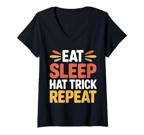 Damen Eat Sleep Hat Trick Repeat - T-Shirt mit V-Ausschnitt Damen Eat Sleep Hat Trick Repeat - T-Shirt mit V-Ausschnitt von Fußballbestimmung Spieler