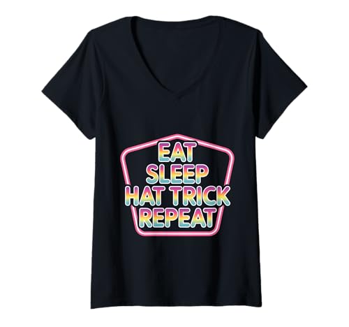 Damen Eat Sleep Hat Trick Repeat - T-Shirt mit V-Ausschnitt Damen Eat Sleep Hat Trick Repeat - T-Shirt mit V-Ausschnitt von Fußballbestimmung Spieler