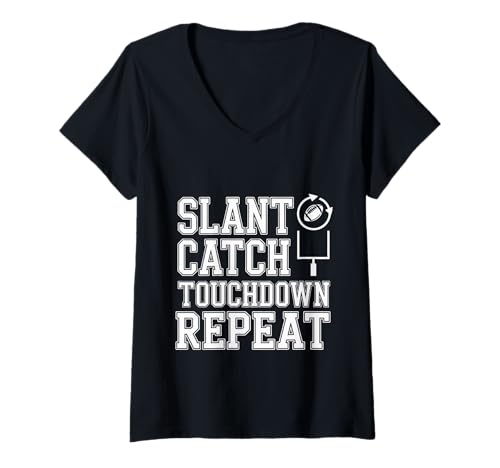 Damen Slant Catch Touchdown Repeat Breiter Empfänger Fußball - T-Shirt mit V-Ausschnitt von Fußballterminologien Spiel Rhythmus