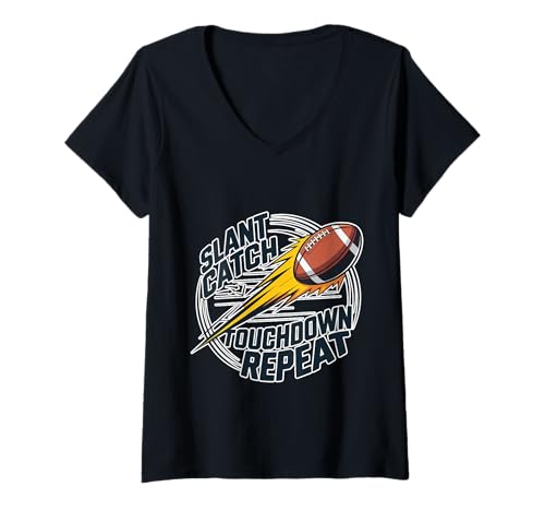 Damen Slant Catch Touchdown Repeat Breiter Empfänger Fußball T-Shirt mit V-Ausschnitt von Fußballterminologien Spiel Rhythmus