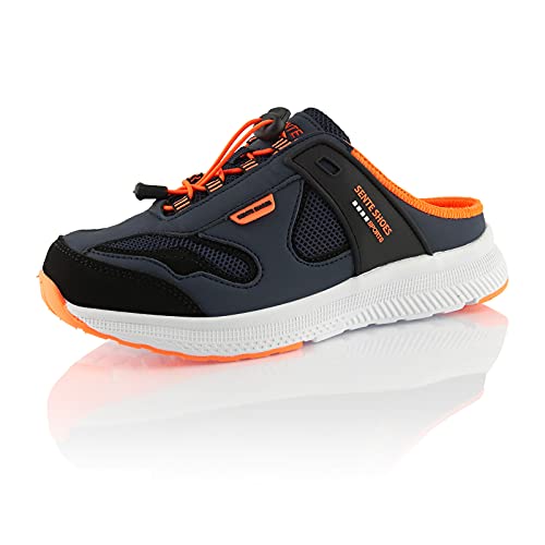 Fusskleidung® Damen Herren Hausschuhe atmungsaktive Clogs leichte Pantoffeln Dunkelblau Schwarz Orange EU 42 von Fusskleidung