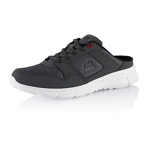 Fusskleidung® Damen Herren Hausschuhe atmungsaktive Clogs leichte Pantoffeln Dunkelgrau Rot Weiß EU 42 von Fusskleidung