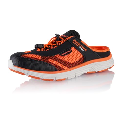 Fusskleidung® Damen Herren Hausschuhe atmungsaktive Clogs leichte Pantoffeln Schwarz Orange Schwarz EU 42 von Fusskleidung