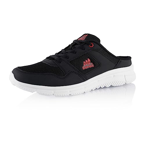 Fusskleidung® Damen Herren Hausschuhe atmungsaktive Clogs leichte Pantoffeln Schwarz Schwarz Rot EU 45 von Fusskleidung