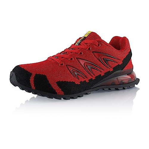 Fusskleidung® Damen Herren Wanderschuhe Dämpfung Trail Running Trekkingschuhe Rot Schwarz EU 38 von Fusskleidung