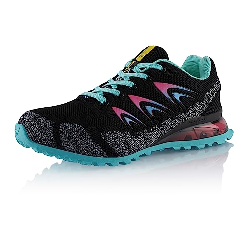 Fusskleidung® Damen Herren Wanderschuhe Dämpfung Trail Running Trekkingschuhe Schwarz Hellblau Pink EU 37 von Fusskleidung