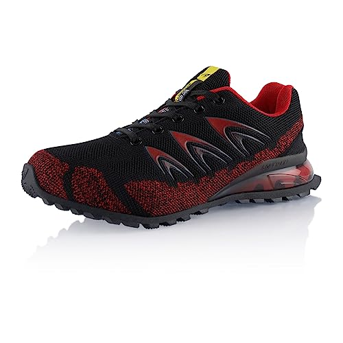 Fusskleidung® Damen Herren Wanderschuhe Dämpfung Trail Running Trekkingschuhe Schwarz Rot EU 44 von Fusskleidung