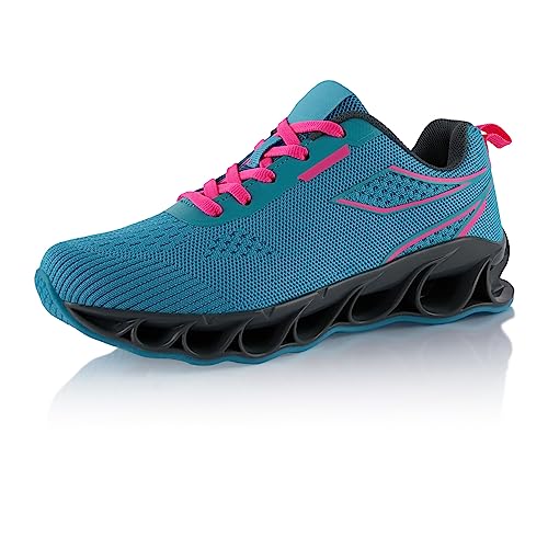 Fusskleidung® Damen Herren Laufschuhe Dämpfung Sportschuhe leichte Gesundheitsschuhe Blau Pink EU 38 von Fusskleidung