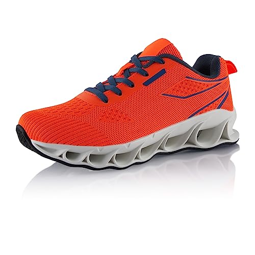 Fusskleidung® Damen Herren Laufschuhe Dämpfung Sportschuhe leichte Gesundheitsschuhe Orange Blau EU 37 von Fusskleidung