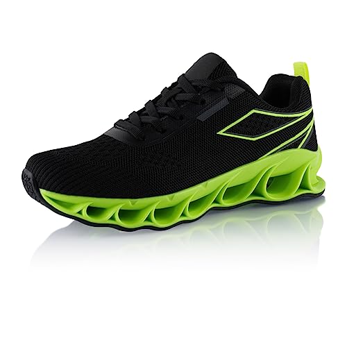 Fusskleidung® Damen Herren Laufschuhe Dämpfung Sportschuhe leichte Gesundheitsschuhe Schwarz Grün EU 36 von Fusskleidung