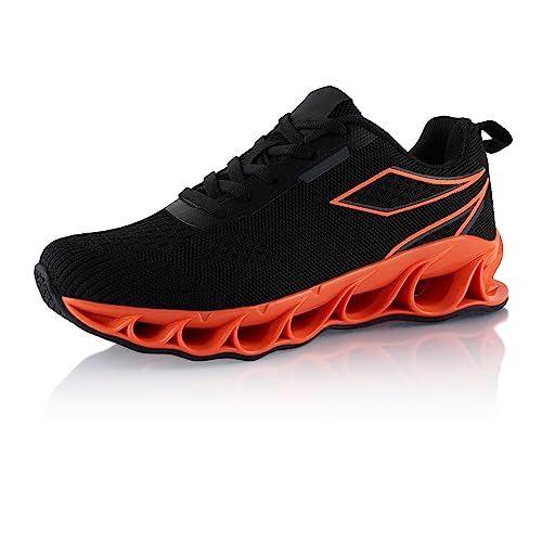 Fusskleidung® Damen Herren Laufschuhe Dämpfung Sportschuhe leichte Gesundheitsschuhe Schwarz Orange EU 42 von Fusskleidung