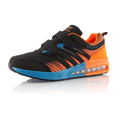 Fusskleidung® Damen Herren Laufschuhe Dämpfung Sportschuhe leichte Turnschuhe Schwarz Orange Blau EU 39 von Fusskleidung