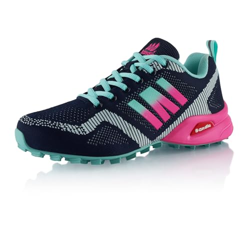 Fusskleidung® Damen Herren Wanderschuhe Bequeme Trail Running Trekkingschuhe Blau Hellblau Pink EU 36 von Fusskleidung