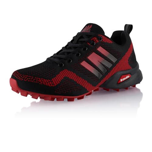 Fusskleidung® Damen Herren Wanderschuhe Bequeme Trail Running Trekkingschuhe Schwarz Rot EU 37 von Fusskleidung