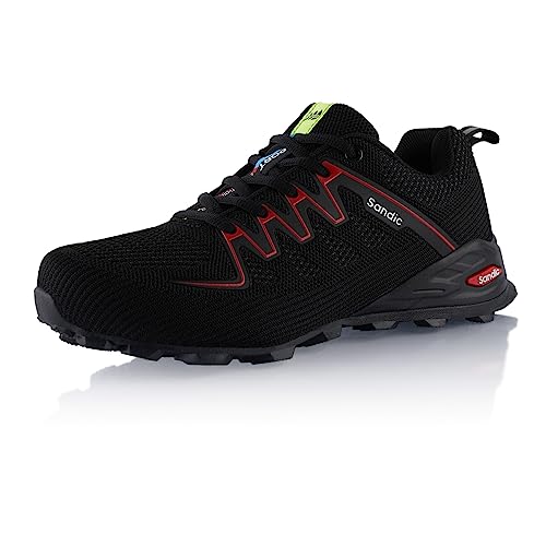 Fusskleidung® Damen Herren Wanderschuhe Bequeme Trail Running Trekkingschuhe Schwarz Rot EU 44 von Fusskleidung